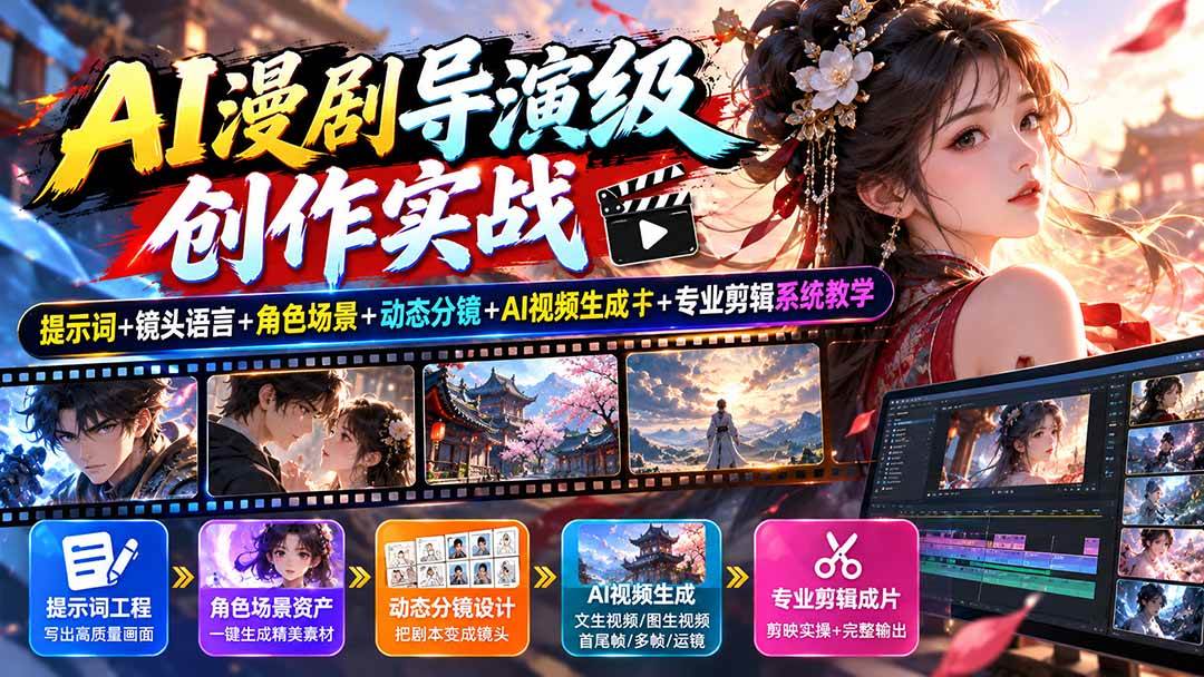 （20814期）AI漫剧导演级创作实战：提示词+镜头语言+角色场景+动态分镜+AI视频生成+专业剪辑系统教学亿创资源网_优质资源分享平台_一站式资源获取亿创资源网 | 优质资源分享平台_一站式资源获取