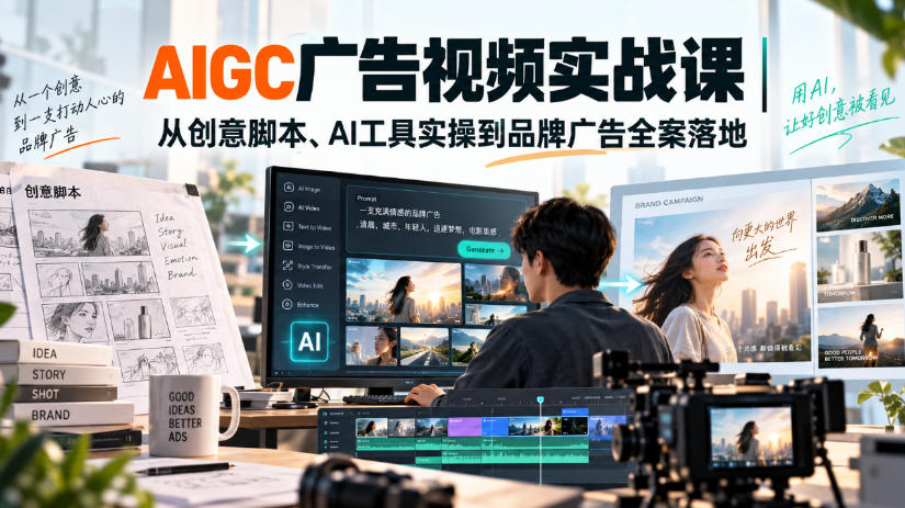 AIGC广告视频实战课｜从创意脚本、AI工具实操到品牌广告全案落地亿创资源网_优质资源分享平台_一站式资源获取亿创资源网 | 优质资源分享平台_一站式资源获取