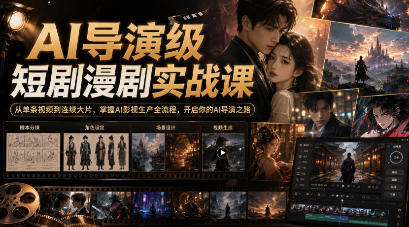 AI导演级短剧漫剧实战课,从单条视频到连续大片,掌握AI影视生产全流程,开启你的AI导演之路!亿创资源网_优质资源分享平台_一站式资源获取亿创资源网 | 优质资源分享平台_一站式资源获取