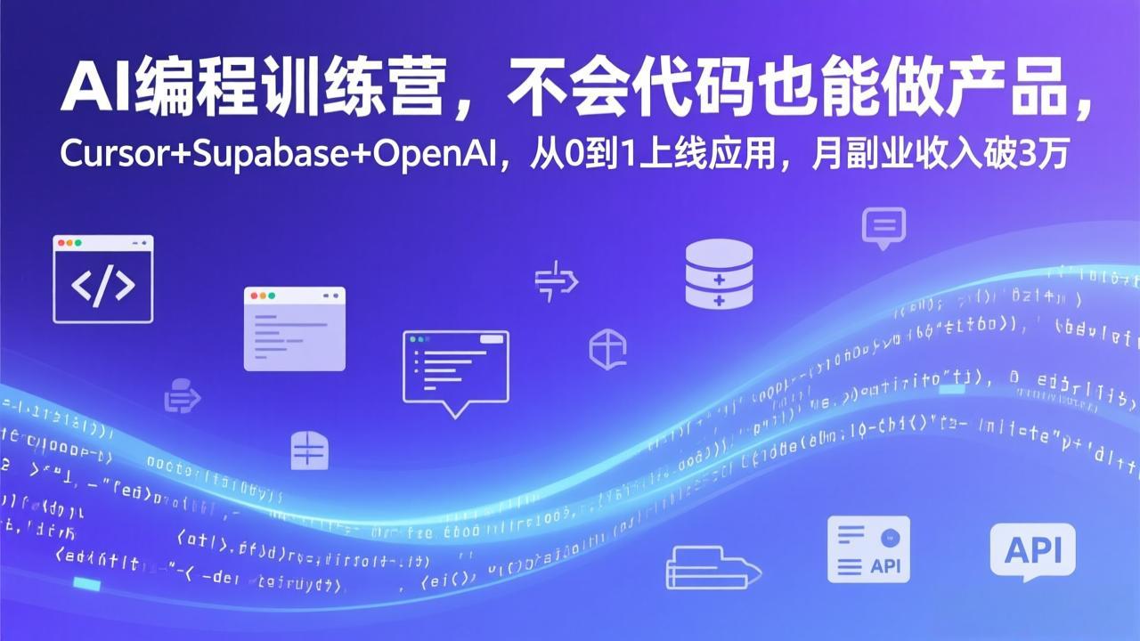 AI编程训练营，不会代码也能做产品，Cursor+Supabase+OpenAI，从0到1上线应用，月副业收入破3万亿创资源网_优质资源分享平台_一站式资源获取亿创资源网 | 优质资源分享平台_一站式资源获取