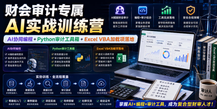 财会审计专属AI实战训练营|AI协同编程+Python审计工具箱+Excel VBA加载项落地(更新0816)亿创资源网_优质资源分享平台_一站式资源获取亿创资源网 | 优质资源分享平台_一站式资源获取
