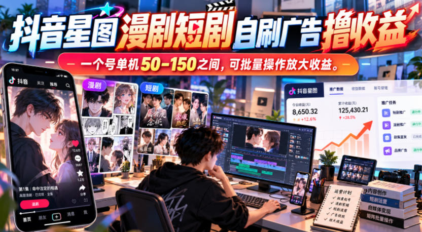 抖音星图漫剧短剧自刷广告撸收益，一个号单机50-150之间，可批量操作放大收益亿创资源网_优质资源分享平台_一站式资源获取亿创资源网 | 优质资源分享平台_一站式资源获取