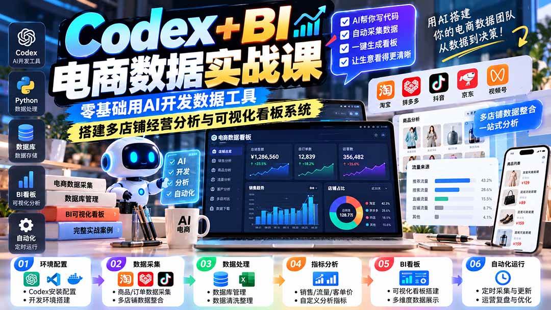 （20665期）Codex+BI电商数据实战课：零基础用AI开发数据工具，搭建多店铺经营分析与可视化看板系统亿创资源网_优质资源分享平台_一站式资源获取亿创资源网 | 优质资源分享平台_一站式资源获取