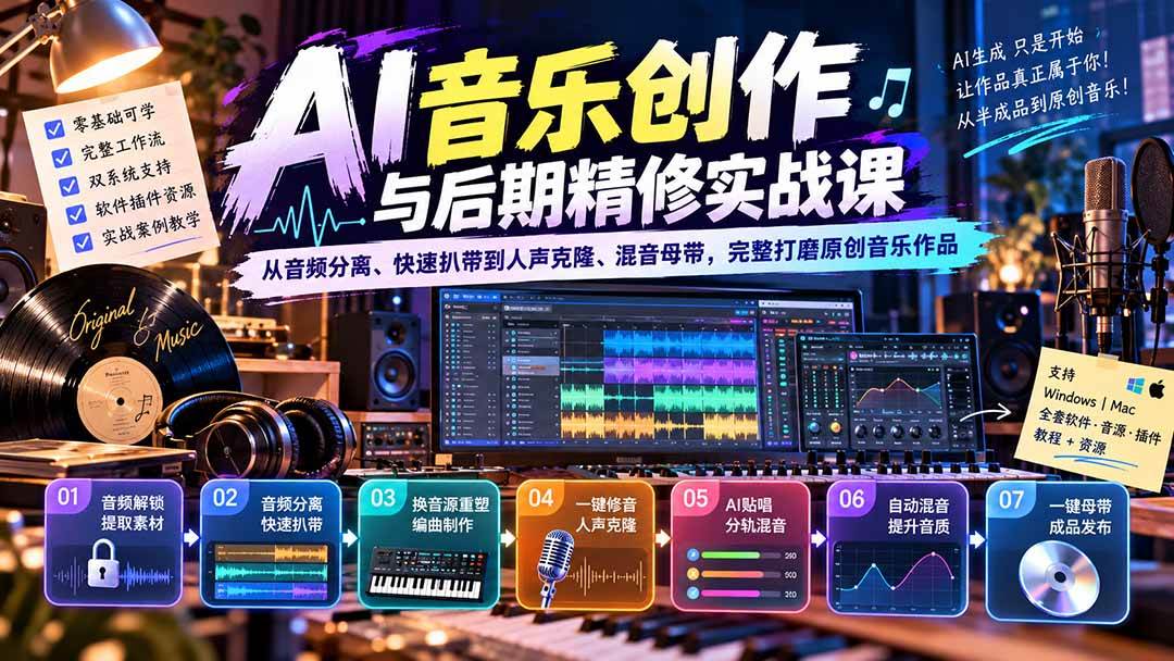 （20652期）AI音乐创作与后期精修实战课：从音频分离、快速扒带到人声克隆、混音母带，完整打磨原创音乐作品亿创资源网_优质资源分享平台_一站式资源获取亿创资源网 | 优质资源分享平台_一站式资源获取