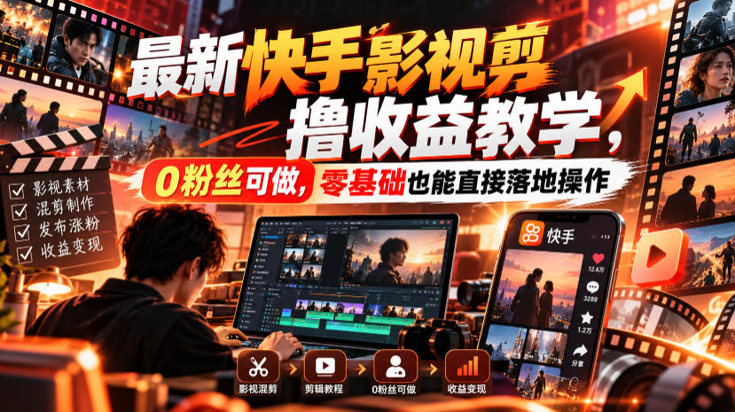 最新快手影视混剪撸收益教学，0粉丝可做，零基础也能直接落地操作亿创资源网_优质资源分享平台_一站式资源获取亿创资源网 | 优质资源分享平台_一站式资源获取