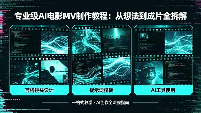 专业级AI电影MV制作教程，从想法到成片全拆解，宫格镜头+提示词模板+AI工具一站式教学亿创资源网_优质资源分享平台_一站式资源获取亿创资源网 | 优质资源分享平台_一站式资源获取