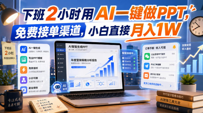 下班2小时用AI一键做PPT，免费接单渠道，小白直接月入1W【揭秘】亿创资源网_优质资源分享平台_一站式资源获取亿创资源网 | 优质资源分享平台_一站式资源获取