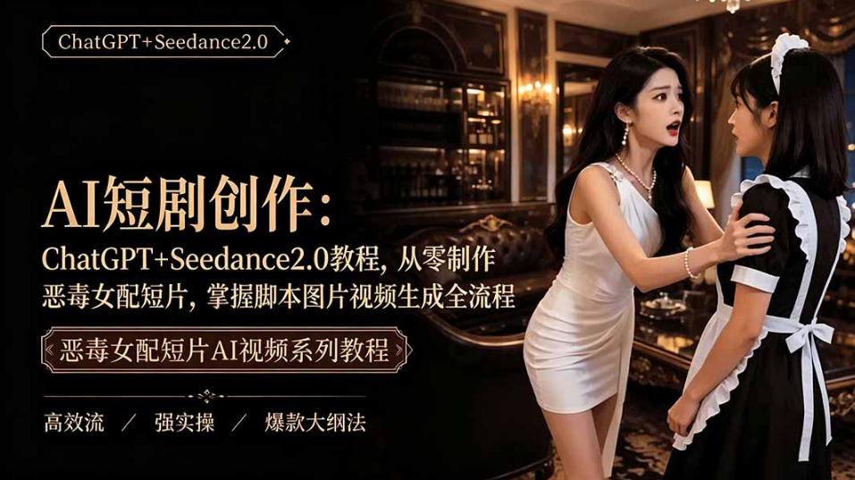 AI短剧从零创作实战课｜ChatGPT脚本撰写+Seedance2.0视频生成，恶毒女配短剧全流程教程亿创资源网_优质资源分享平台_一站式资源获取亿创资源网 | 优质资源分享平台_一站式资源获取