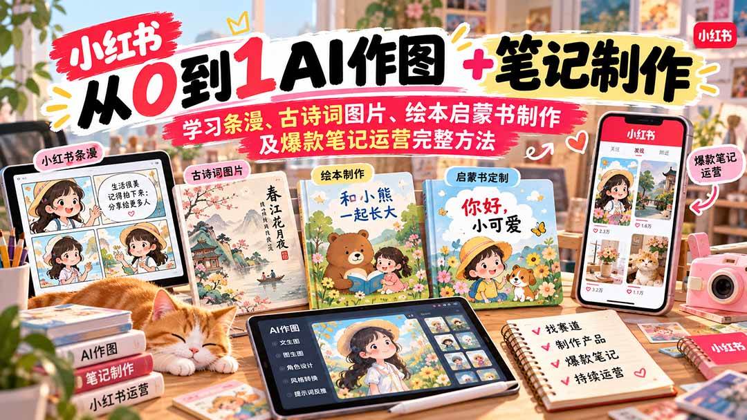 （20655期）2026小红书AI内容创作从0到1：学习条漫、古诗词图片、绘本启蒙书制作及爆款笔记运营完整方法亿创资源网_优质资源分享平台_一站式资源获取亿创资源网 | 优质资源分享平台_一站式资源获取