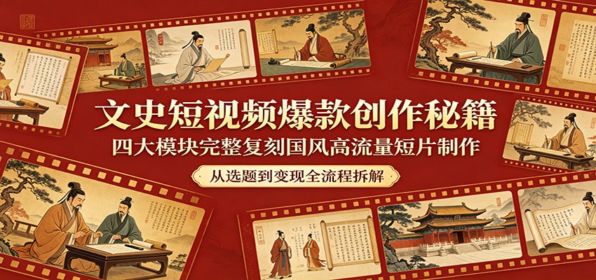 文史短视频爆款创作秘籍：四大模块完整复刻国风高流量短片制作亿创资源网_优质资源分享平台_一站式资源获取亿创资源网 | 优质资源分享平台_一站式资源获取