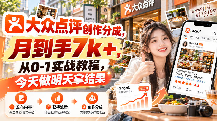 大众点评创作分成,月到手7k+,从0-1实战教程,今天做明天拿结果亿创资源网_优质资源分享平台_一站式资源获取亿创资源网 | 优质资源分享平台_一站式资源获取