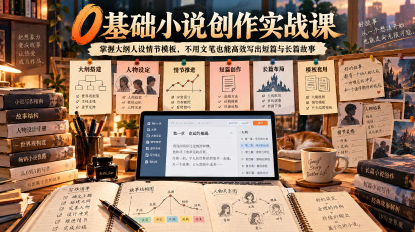 0基础小说创作实战课|掌握大纲人设情节模板,不用文笔也能高效写出短篇与长篇故事亿创资源网_优质资源分享平台_一站式资源获取亿创资源网 | 优质资源分享平台_一站式资源获取