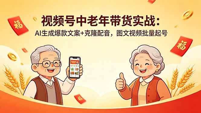 （18396期）视频号中老年带货实战：AI生成爆款文案+克隆配音，图文视频批量起号亿创资源网_优质资源分享平台_一站式资源获取亿创资源网 | 优质资源分享平台_一站式资源获取