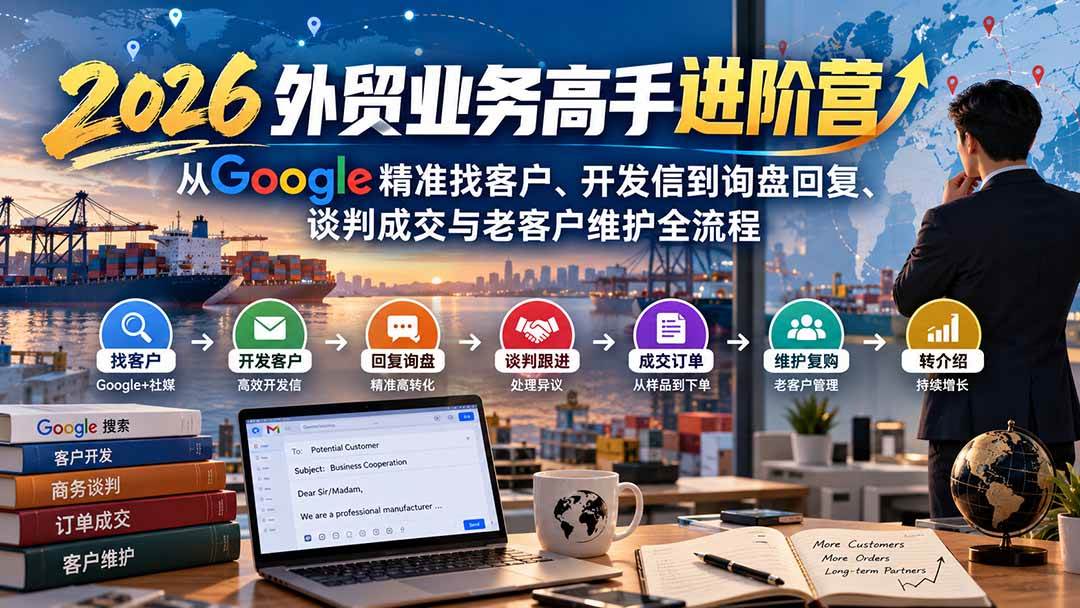 （20690期）2026外贸业务高手进阶营：从Google精准找客户、开发信到询盘回复、谈判成交与老客户维护全流程亿创资源网_优质资源分享平台_一站式资源获取亿创资源网 | 优质资源分享平台_一站式资源获取