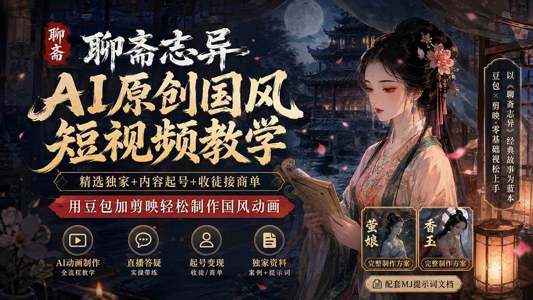 (19754期)聊斋志异AI原创国风短视频教学-更新;精选独家+内容起号+收徒接商单,用豆包加剪映轻松制作国风动画亿创资源网_优质资源分享平台_一站式资源获取亿创资源网 | 优质资源分享平台_一站式资源获取
