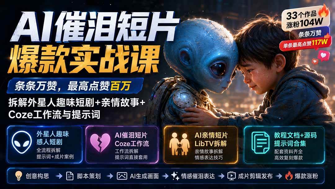 (20038期)AI催泪短片爆款实战课:条条万赞,最高点赞百万,拆解外星人趣味短剧+亲情故事+Coze工作流与提示词亿创资源网_优质资源分享平台_一站式资源获取亿创资源网 | 优质资源分享平台_一站式资源获取