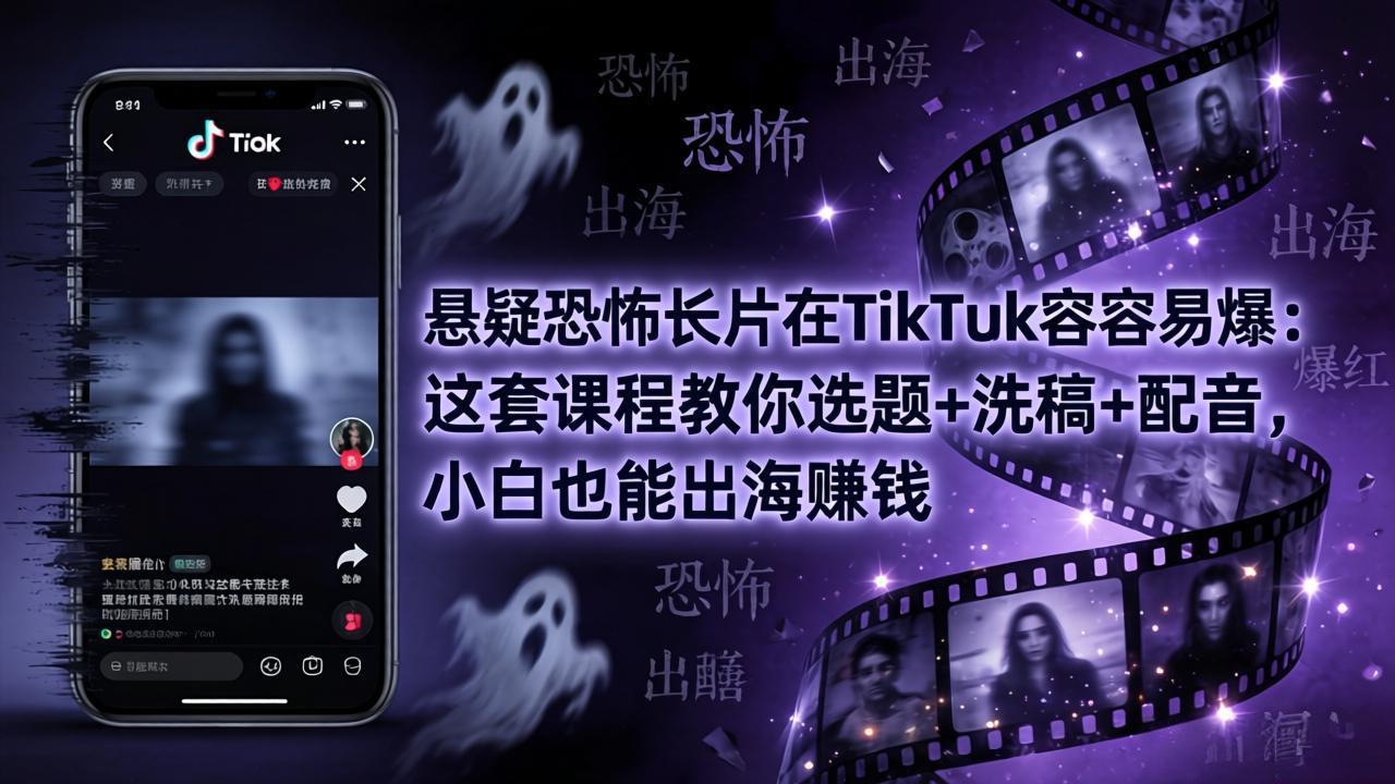 悬疑恐怖长片在TikTok最容易爆：这套课程教你选题+洗稿+配音，小白也能出海赚钱亿创资源网_优质资源分享平台_一站式资源获取亿创资源网 | 优质资源分享平台_一站式资源获取