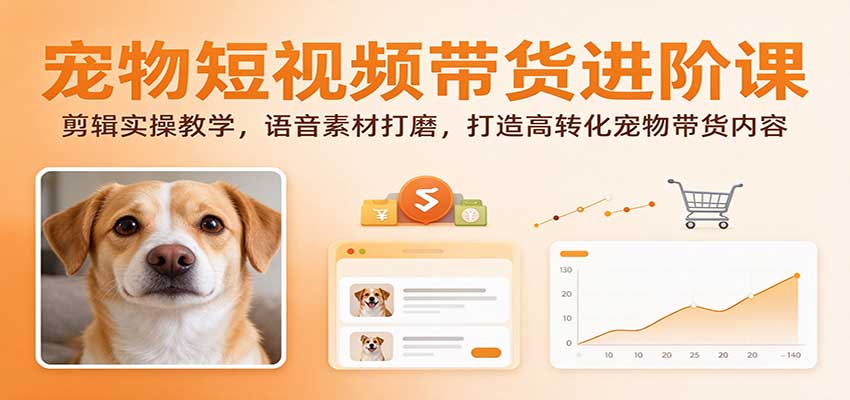 宠物短视频带货进阶课：剪辑实操教学，语音素材打磨，打造高转化宠物带货内容亿创资源网_优质资源分享平台_一站式资源获取亿创资源网 | 优质资源分享平台_一站式资源获取