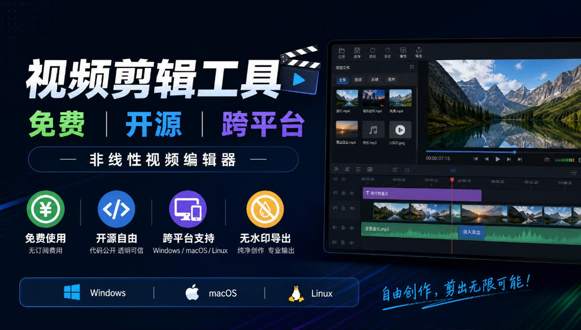 视频剪辑工具，免费、开源、跨平台，非线性视频编辑器，支持Windows、macOS、Linux，无水印、无订阅费用亿创资源网_优质资源分享平台_一站式资源获取亿创资源网 | 优质资源分享平台_一站式资源获取