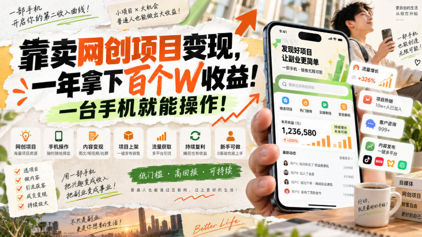 靠卖网创项目变现，一年拿下百个W收益！一台手机就能操作！【揭秘】亿创资源网_优质资源分享平台_一站式资源获取亿创资源网 | 优质资源分享平台_一站式资源获取
