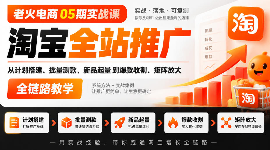 老火电商05期实战课｜淘宝全站推广从计划搭建、批量测款、新品起量到爆款收割、矩阵放大全链路教学亿创资源网_优质资源分享平台_一站式资源获取亿创资源网 | 优质资源分享平台_一站式资源获取