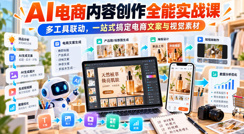 【无水印】AI电商内容创作全能实战课｜多工具联动，一站式搞定电商文案与视觉素材亿创资源网_优质资源分享平台_一站式资源获取亿创资源网 | 优质资源分享平台_一站式资源获取
