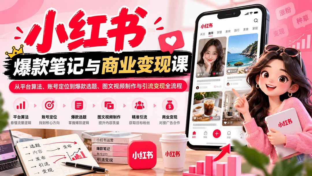 （20709期）2026小红书爆款笔记与商业变现课：从平台算法、账号定位到爆款选题、图文视频制作与引流变现全流程亿创资源网_优质资源分享平台_一站式资源获取亿创资源网 | 优质资源分享平台_一站式资源获取