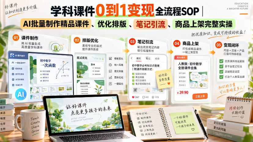 学科课件0到1变现全流程SOP｜AI批量制作精品课件、优化排版、笔记引流、商品上架完整实操亿创资源网_优质资源分享平台_一站式资源获取亿创资源网 | 优质资源分享平台_一站式资源获取