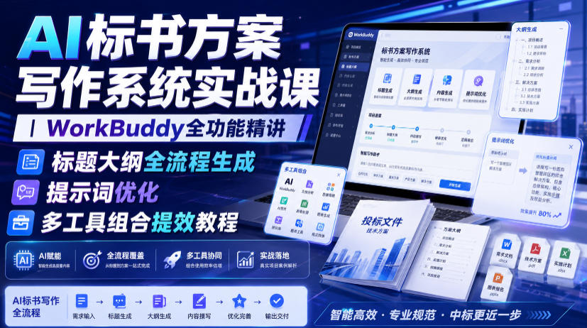 AI标书方案写作系统实战课｜WorkBuddy全功能精讲・标题大纲全流程生成・提示词优化・多工具组合提效教程亿创资源网_优质资源分享平台_一站式资源获取亿创资源网 | 优质资源分享平台_一站式资源获取