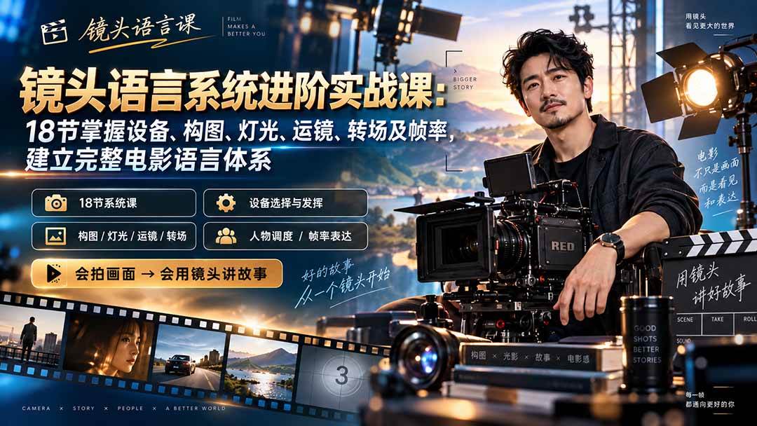 （20434期）镜头语言系统进阶实战课：18节掌握设备、构图、灯光、运镜、转场及帧率，建立完整电影语言体系亿创资源网_优质资源分享平台_一站式资源获取亿创资源网 | 优质资源分享平台_一站式资源获取
