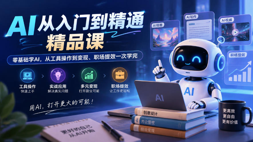 AI从入门到精通精品课,零基础学AI,从工具操作到变现、职场提效一次学完亿创资源网_优质资源分享平台_一站式资源获取亿创资源网 | 优质资源分享平台_一站式资源获取