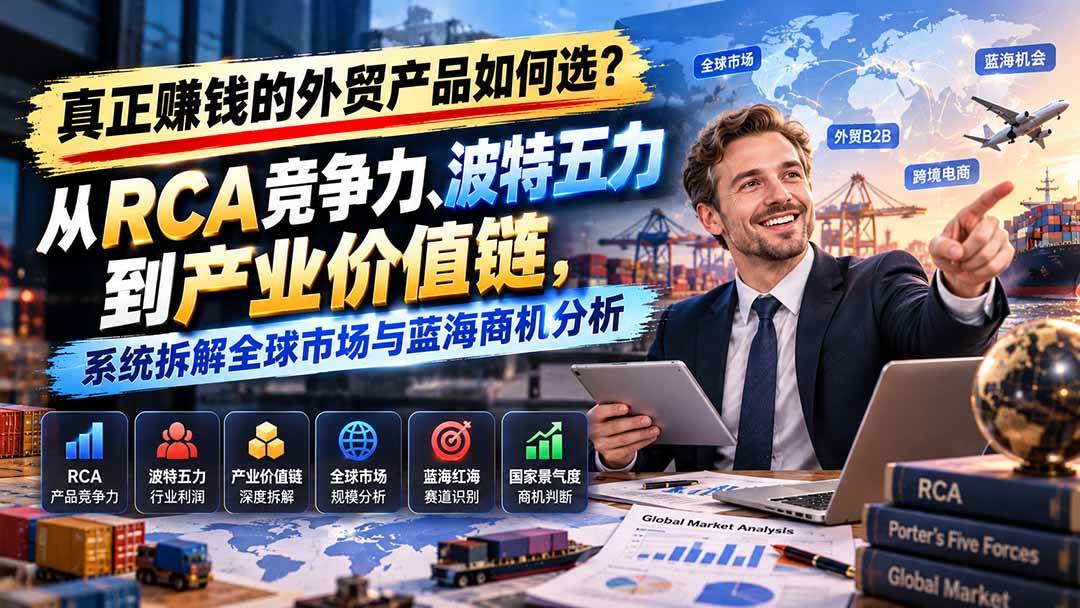 （20932期）真正赚钱的外贸B2B产品如何选？从RCA竞争力、波特五力到产业价值链，系统拆解全球市场与蓝海商机分析亿创资源网_优质资源分享平台_一站式资源获取亿创资源网 | 优质资源分享平台_一站式资源获取