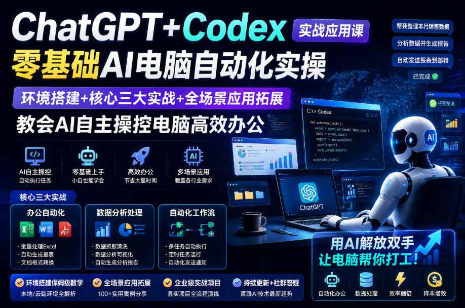 ChatGPT+Codex实战应用课｜零基础AI电脑自动化实操，环境搭建+核心三大实战+全场景应用拓展，教会AI自主操控电脑高效办公亿创资源网_优质资源分享平台_一站式资源获取亿创资源网 | 优质资源分享平台_一站式资源获取