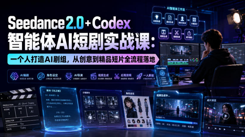 Seedance2.0+Codex智能体AI短剧实战课：一个人打造AI剧组，从创意到精品短片全流程亿创资源网_优质资源分享平台_一站式资源获取亿创资源网 | 优质资源分享平台_一站式资源获取