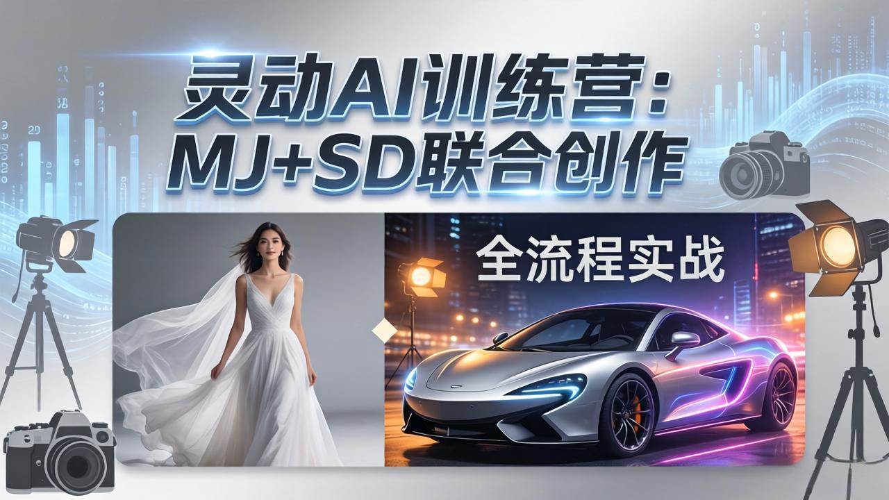（17795期）灵动AI训练营-3.0课程：MJ+SD联合创作，从婚纱大片到汽车广告，摄影后期全流程实战