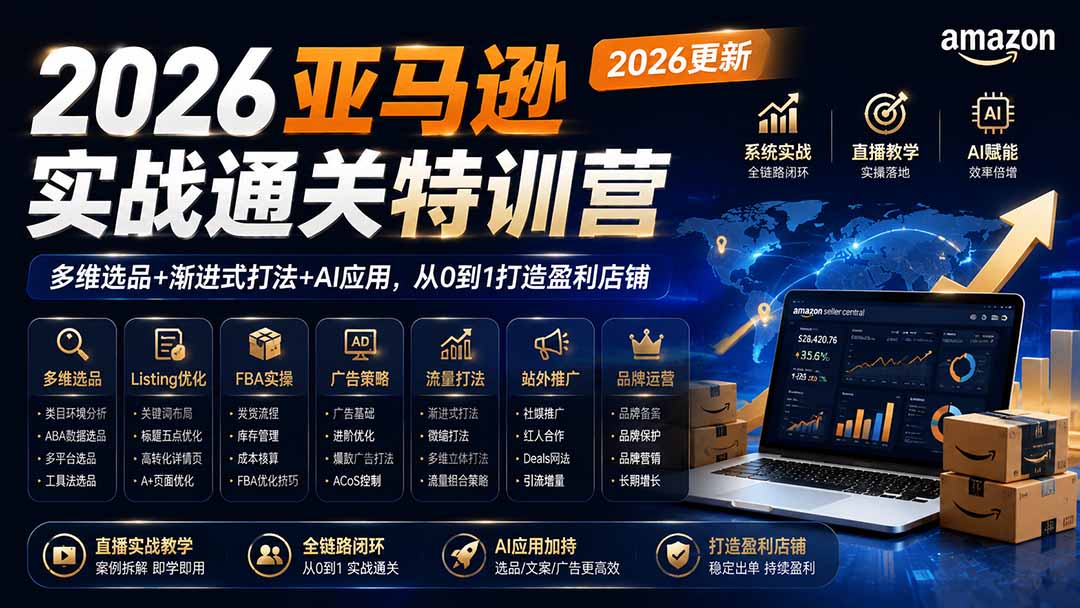 2026亚马逊实战通关特训营-2026更新，多维选品+渐进式打法+AI应用，从0到1打造盈利店铺亿创资源网_优质资源分享平台_一站式资源获取亿创资源网 | 优质资源分享平台_一站式资源获取