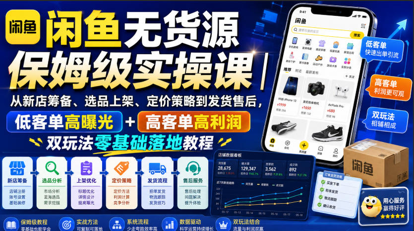 闲鱼无货源保姆级实操课｜从新店筹备、选品上架、定价策略到发货售后，低客单高曝光+高客单高利润双玩法零基础落地教程亿创资源网_优质资源分享平台_一站式资源获取亿创资源网 | 优质资源分享平台_一站式资源获取