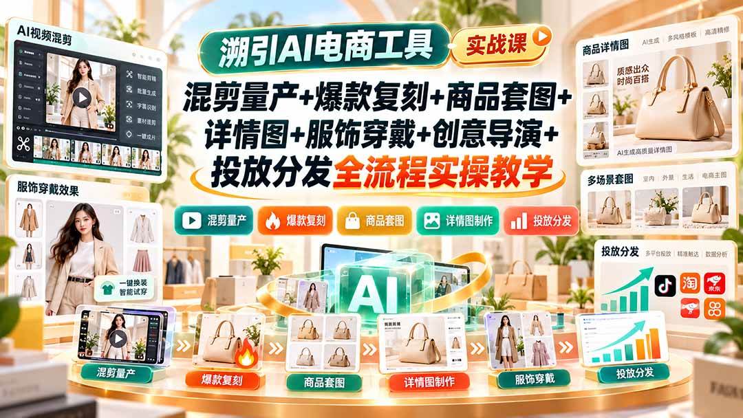 （20724期）溯引AI电商工具实战课：混剪量产+爆款复刻+商品套图+详情图+服饰穿戴+创意导演+投放分发全流程实操教学亿创资源网_优质资源分享平台_一站式资源获取亿创资源网 | 优质资源分享平台_一站式资源获取