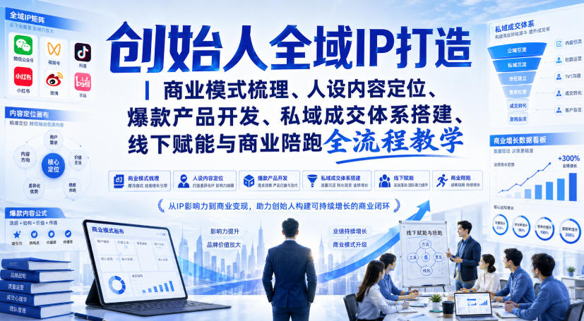 创始人全域IP打造|商业模式梳理、人设内容定位、爆款产品开发、私域成交体系搭建、线下赋能与商业陪跑全流程教学亿创资源网_优质资源分享平台_一站式资源获取亿创资源网 | 优质资源分享平台_一站式资源获取