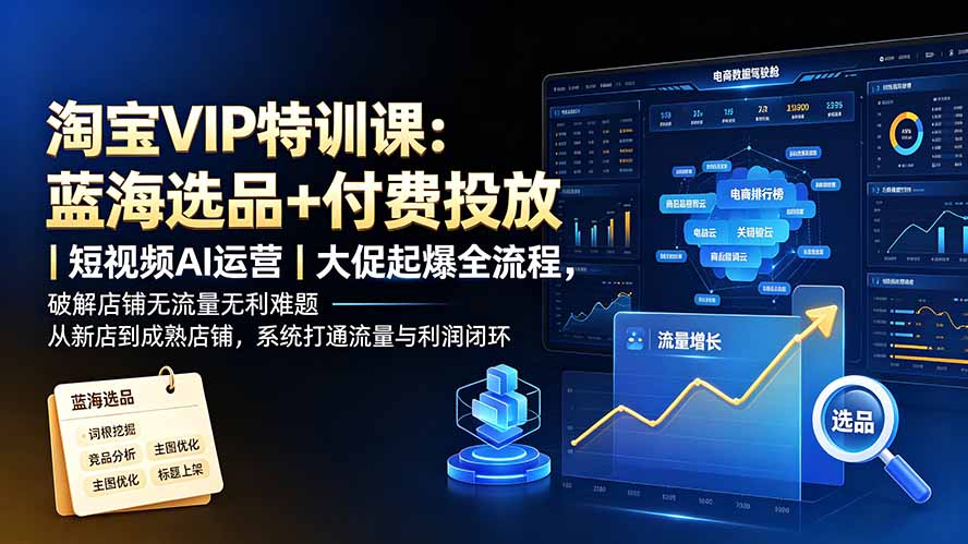 淘宝VIP特训课-更新：蓝海选品+付费投放｜短视频AI运营｜大促起爆全流程，破解店铺无流量无利润难题亿创资源网_优质资源分享平台_一站式资源获取亿创资源网 | 优质资源分享平台_一站式资源获取