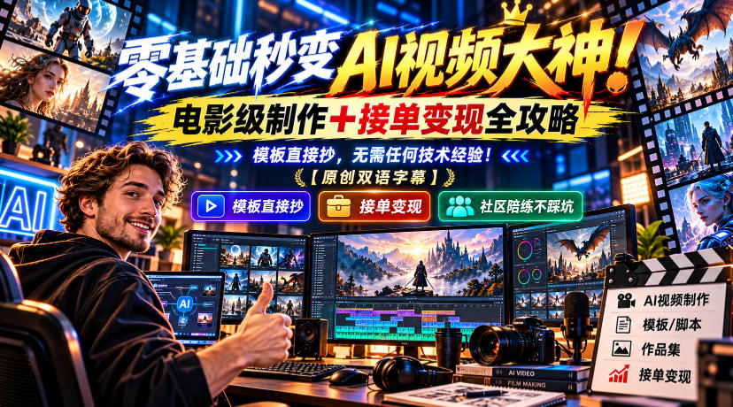 零基础秒变AI视频大神!电影级制作+接单变现全攻略,模板直接抄,无需任何技术经验!【原创双语字幕】亿创资源网_优质资源分享平台_一站式资源获取亿创资源网 | 优质资源分享平台_一站式资源获取