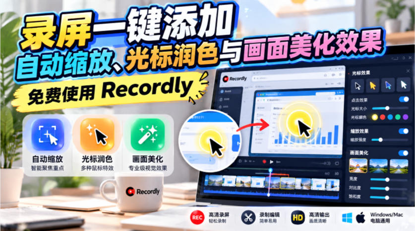 录屏一键添加自动缩放、光标润色与画面美化效果,免费使用Recordly亿创资源网_优质资源分享平台_一站式资源获取亿创资源网 | 优质资源分享平台_一站式资源获取