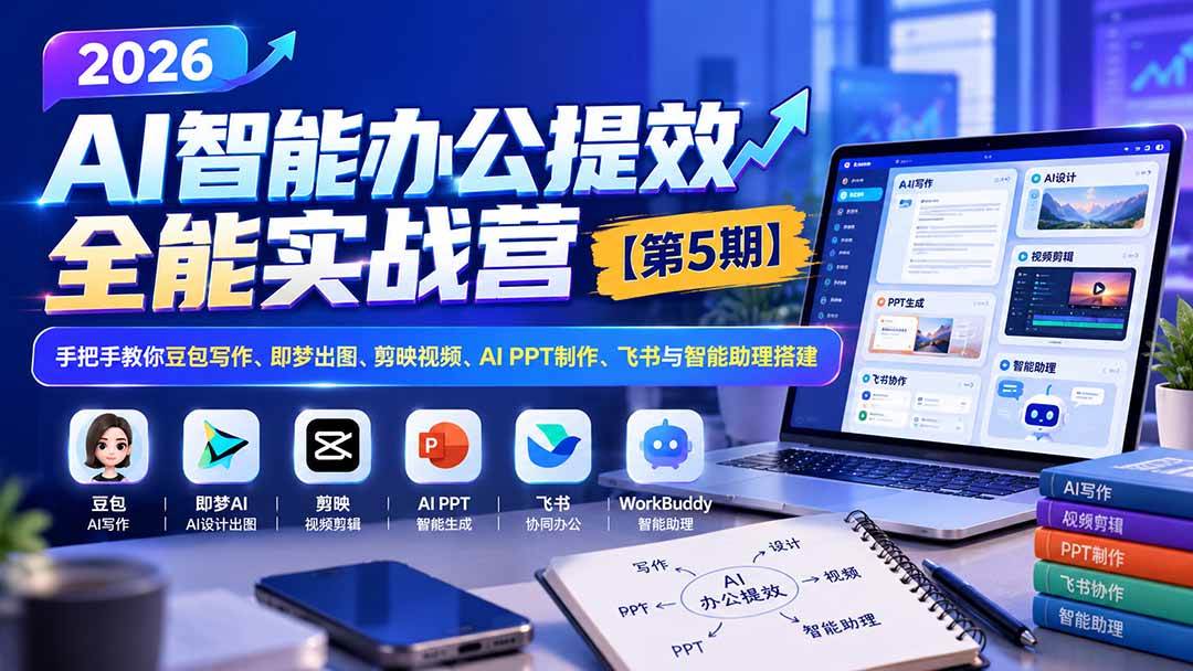 (21026期)2026AI智能办公提效实战营【第5期】-无水印:手把手教你豆包写作+即梦出图+剪映视频+AI PPT制作+飞书与智能助理搭建 (21026期)2026AI智能办公提效实战营【第5期】-无水印:手把手教你豆包写作+即梦出图+剪映视频+AI PPT制作+飞书与智能助理搭建