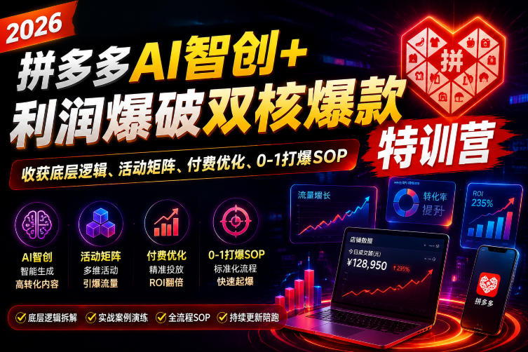 2026拼多多AI智创+利润爆破双核爆款特训营，收获底层逻辑、活动矩阵、付费优化、0-1打爆SOP（更新0727）亿创资源网_优质资源分享平台_一站式资源获取亿创资源网 | 优质资源分享平台_一站式资源获取
