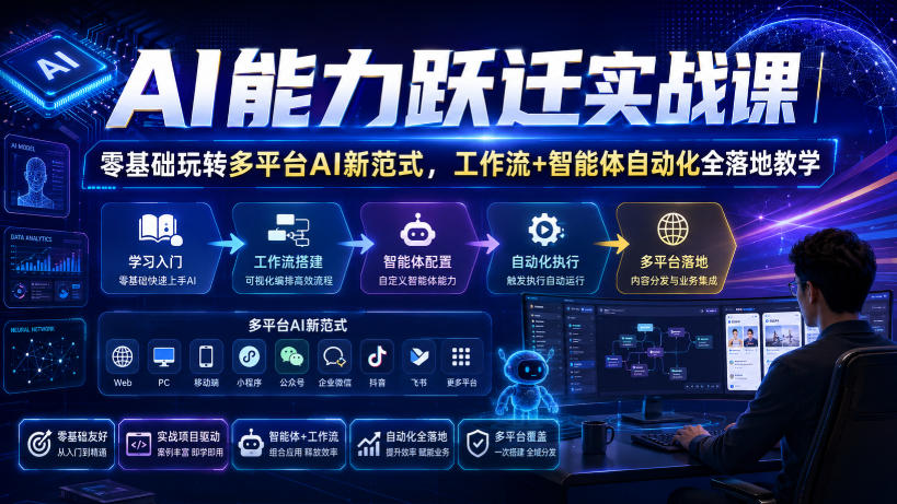 AI能力跃迁实战课｜零基础玩转多平台AI新范式，工作流+智能体自动化全落地教学亿创资源网_优质资源分享平台_一站式资源获取亿创资源网 | 优质资源分享平台_一站式资源获取