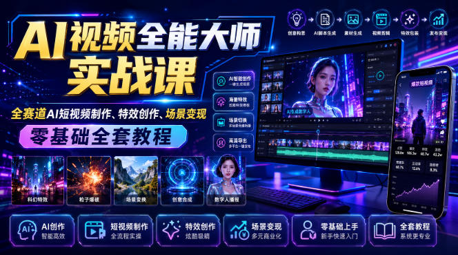 AI视频全能大师实战课｜全赛道AI短视频制作、特效创作、场景变现零基础全套教程亿创资源网_优质资源分享平台_一站式资源获取亿创资源网 | 优质资源分享平台_一站式资源获取