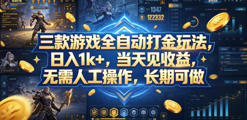 三款游戏全自动打金玩法，日入1k+，当天见收益，无需人工操作，长期可做【揭秘】亿创资源网_优质资源分享平台_一站式资源获取亿创资源网 | 优质资源分享平台_一站式资源获取