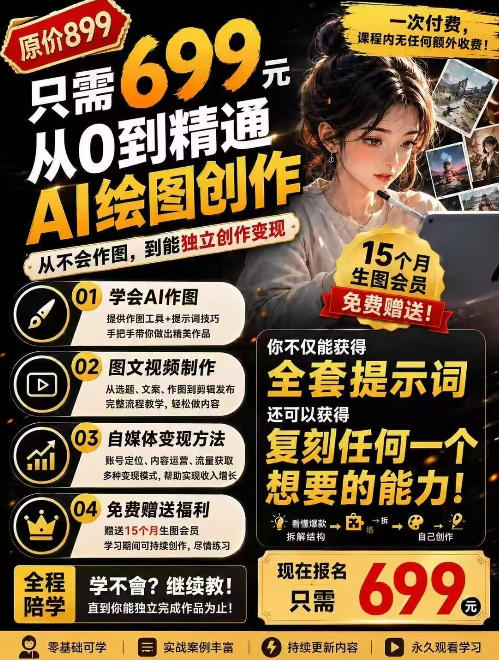抖音10W粉丝博主的AI绘图教学,从0到精通AI绘图创作,从不会作图到能独立创作变现亿创资源网_优质资源分享平台_一站式资源获取亿创资源网 | 优质资源分享平台_一站式资源获取