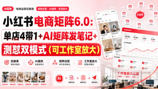 小红书电商矩阵6.0：单店4带1+AI矩阵发笔记+测怼双模式（可工作室放大）亿创资源网_优质资源分享平台_一站式资源获取亿创资源网 | 优质资源分享平台_一站式资源获取