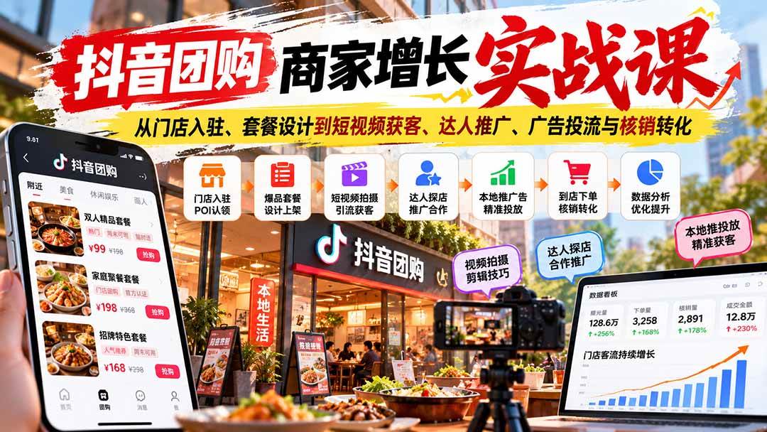 （20813期）抖音团购商家增长实战课：从门店入驻、套餐设计到短视频获客、达人推广、广告投流与核销转化亿创资源网_优质资源分享平台_一站式资源获取亿创资源网 | 优质资源分享平台_一站式资源获取